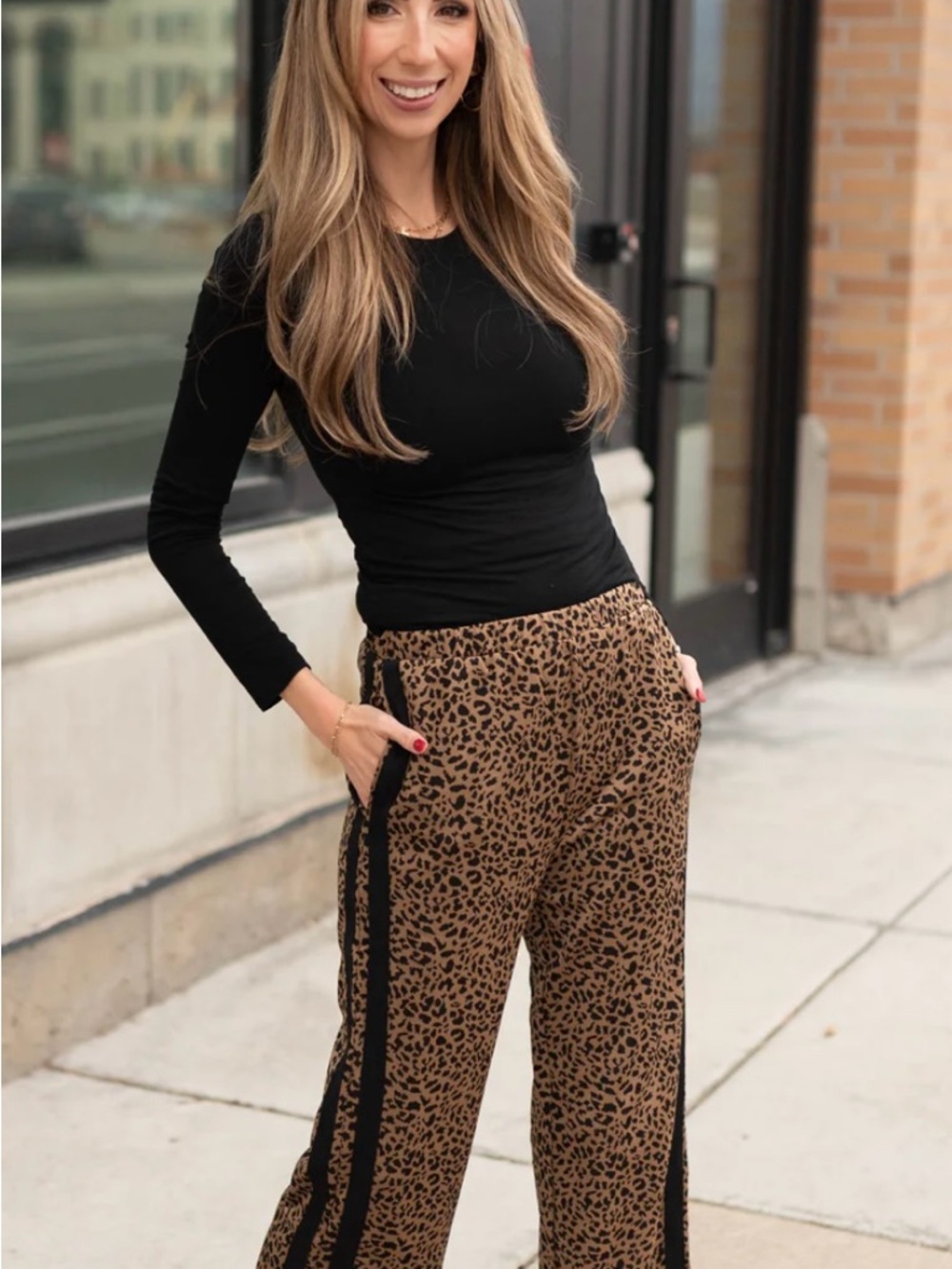 Annie Leopard Print Straight Leg Pants with Black Side Stripe - Picture 5 of 7